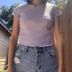 Forever 21 Stripe Lettuce Edge Trim Crop Top